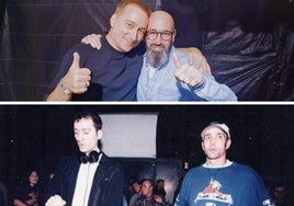 Arriba, Chuchi Komplot y Paul van Dyk, en la Plaza Mayor el miércoles. Abajo, Paul van Dyk y Chuchi Komplot en la sala Komplot hace 28 años.