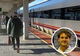 En grande, un tren en la estación segoviana. En pequeño, el joven estudiante Aleksandar Petrov.