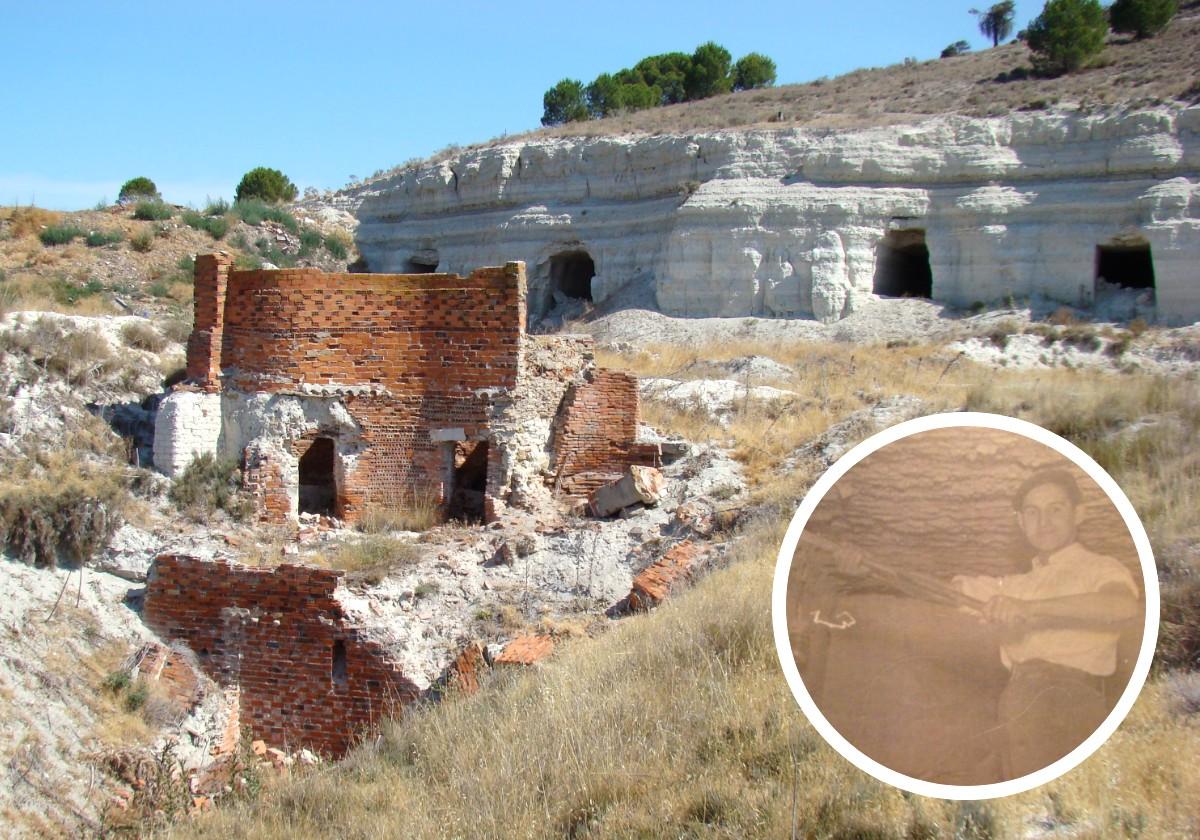 Horno y galerías en Portillo en el pago de Barco García. En el círculo, un trabajador en el interior de la explotación.