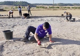 Trabajos de excavación del mausoleo hallado en el yacimiento de Las Calaveras de Renedo de Esgueva.