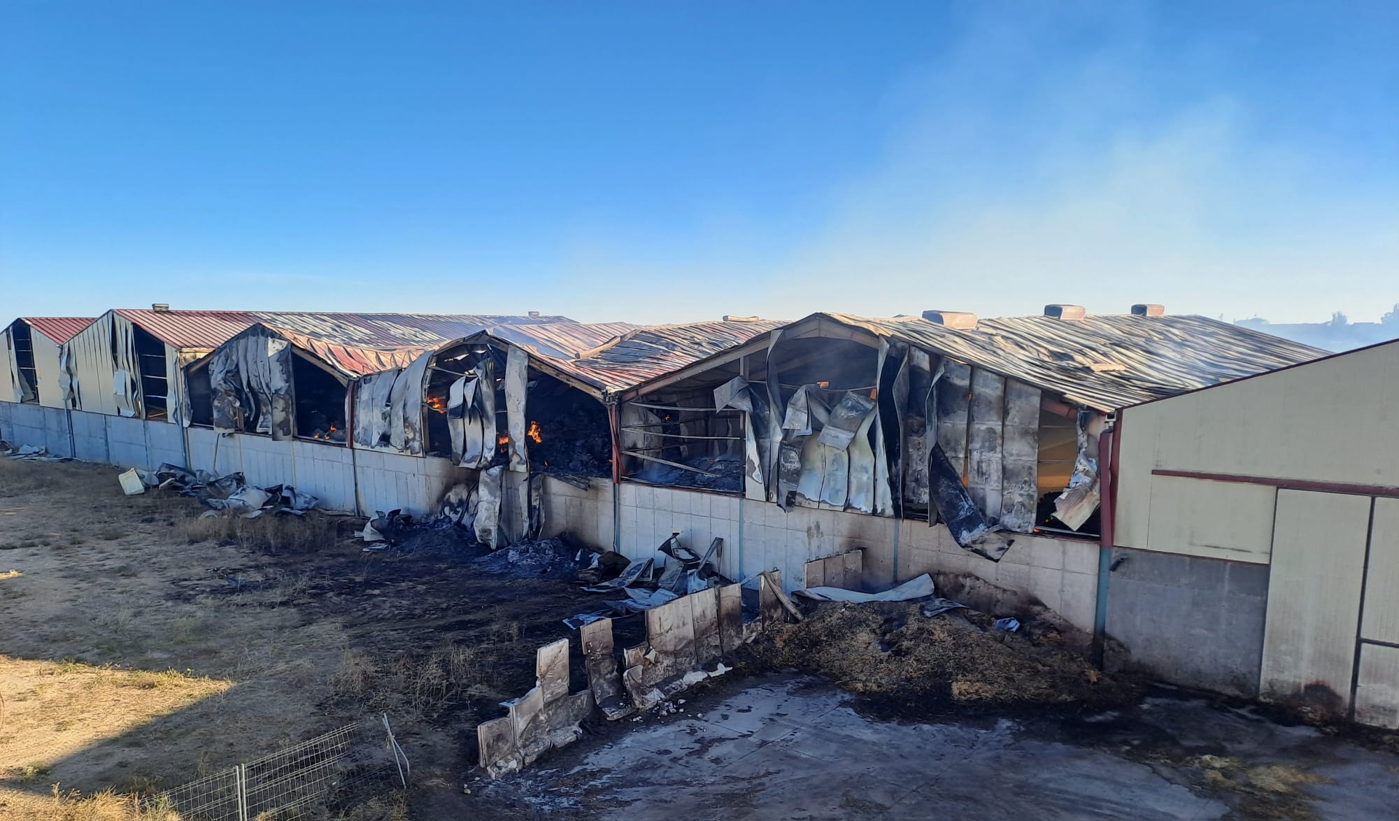 El incendio en un almacén de forraje en Tiedra, en imágenes