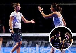 Esther y Melania celebran un punto. A la derecha Bea Caldera, con su pareja, la cacereña Lorena Rufo.