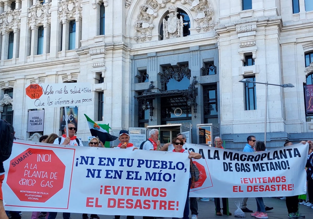 Vecinos de Montemayor de Pililla manifestándose en Madrid