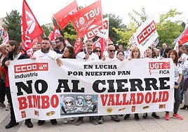 Trabajadores de Bimbo concentrados contra el cierre ante la sede de las Cortes el pasado martes.