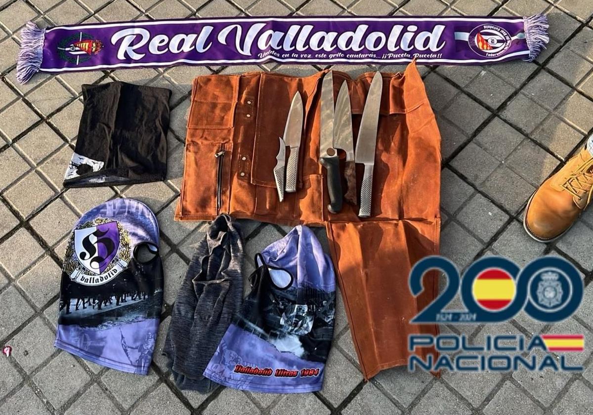 Material intervenido por la Policía Nacional a un seguidor del Real Valladolid el 21 de septiembre.