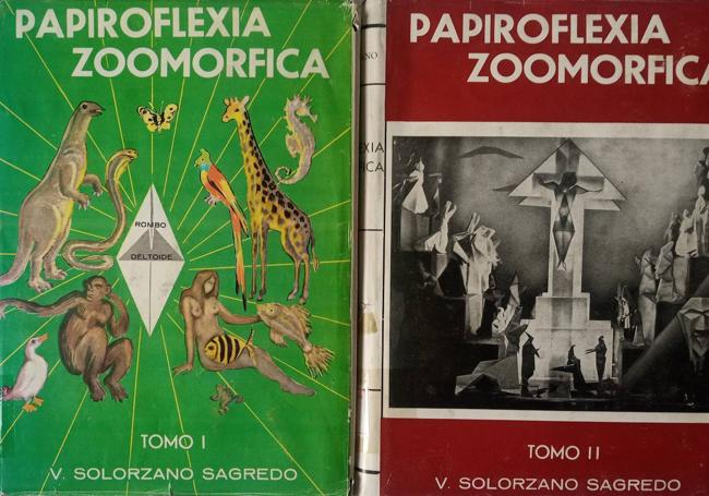 Portada de la obra cumbre de Solórzano, 'Papiroflexia Zoomórfica', dos tomos autoeditados.