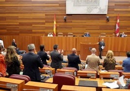 La bancada de Vox aplaude la última intervención de Javier Carrera en el Pleno.
