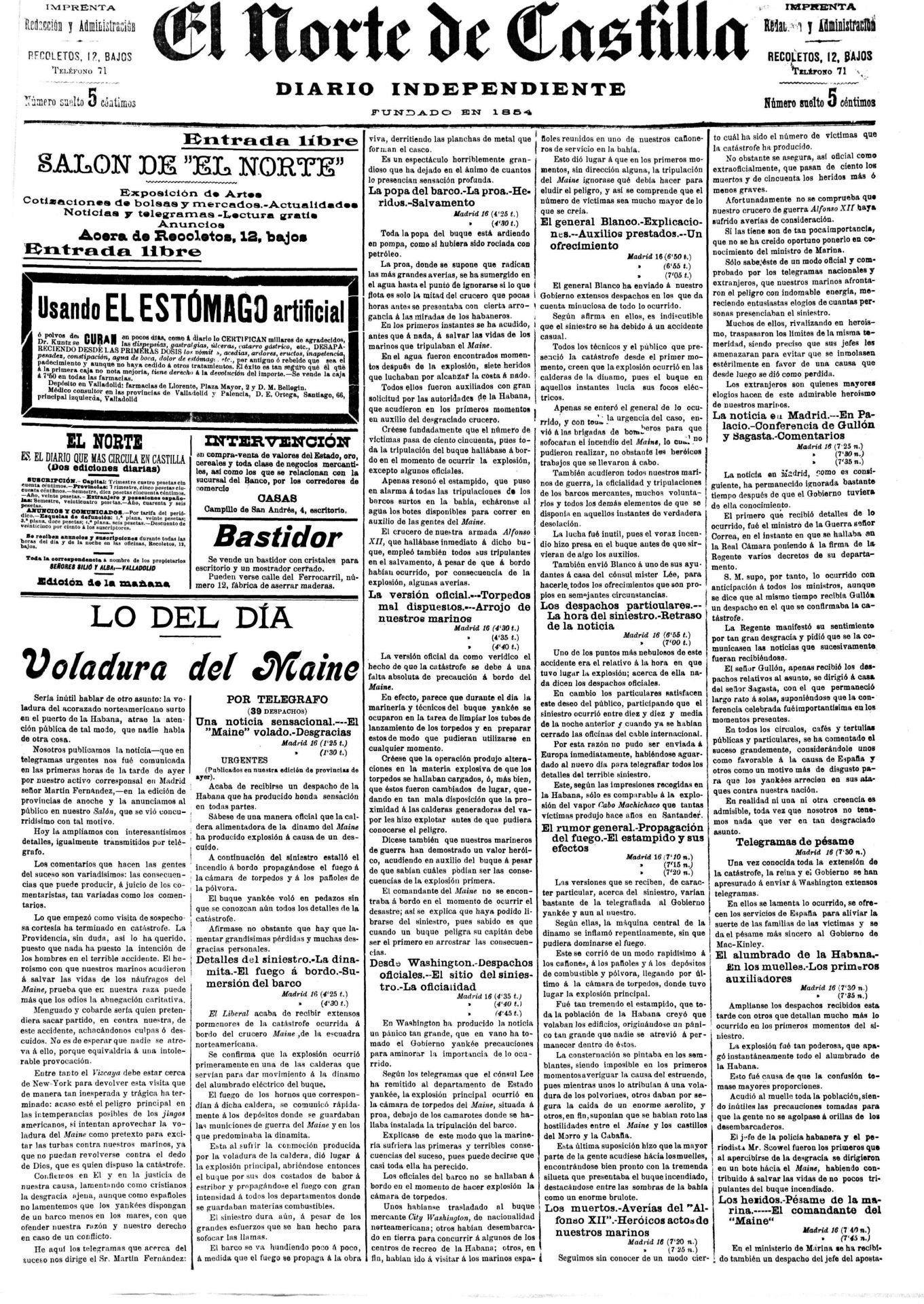 La voladura del Maine convierte la guerra de Cuba en un conflicto con los EE UU en el que España saldrá derrotada.