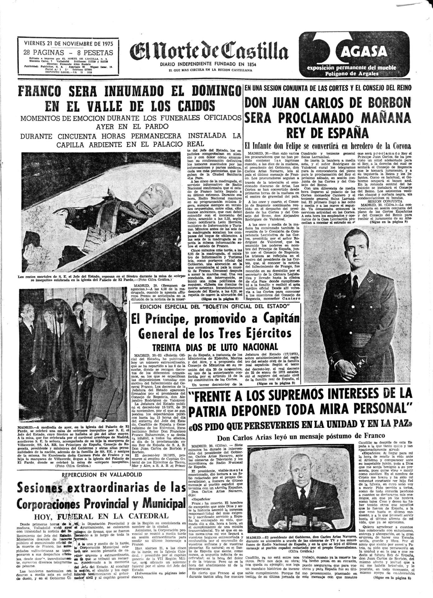 El Norte anuncia la muerte del dictador Francisco Franco.