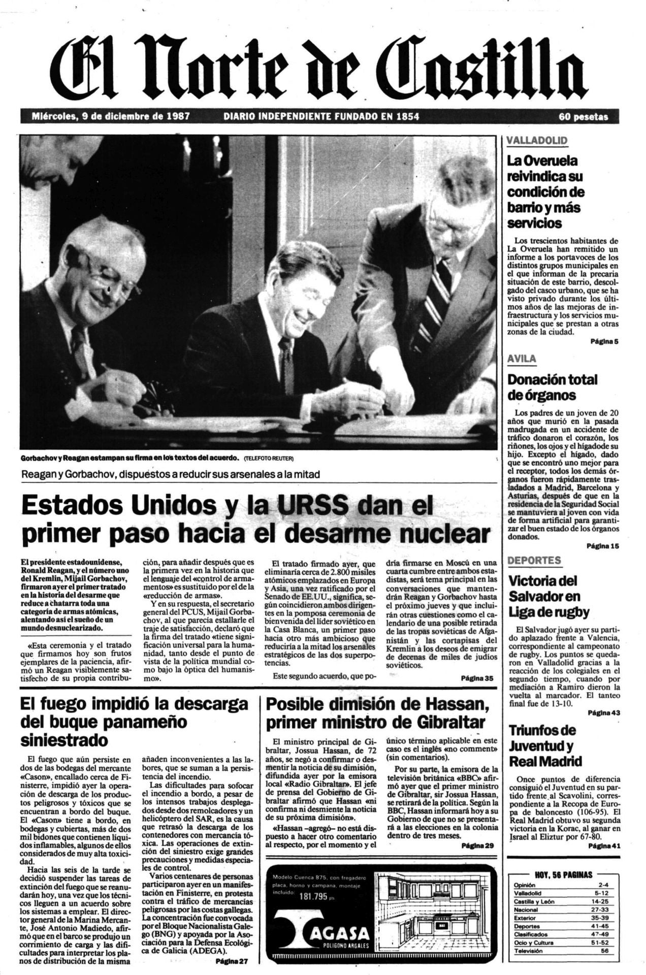 La Guerra Fría comienza a llegar a su fin con el acuerdo de desarme nuclear firmado entre EE UU y Rusia.