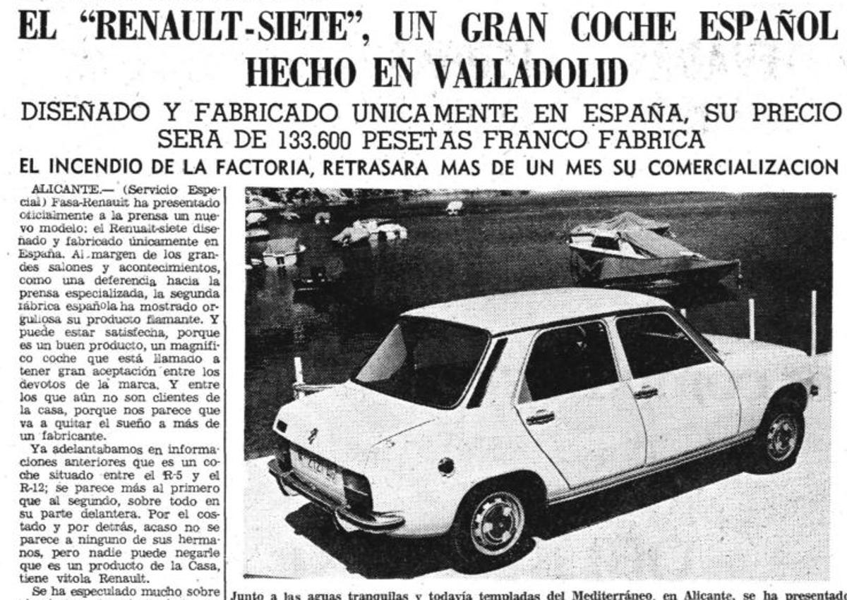 Imagen secundaria 1 - Arriba, asistentes a la concentración de Renault Siete, a las puertas del concesionario de Vasa en Arroyo. Debajo, artículo de El Norte de la presentación del modelo el 7 de noviembre de 1974. Debajo, un anuncio de 1975.