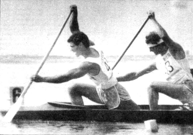 Narciso Suárez y Enrique Mínguez, durante la prueba en la que ganaron el bronce en 1984 en los juegos olímpicos de Los Ángeles.