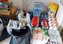 Bolsas cargadas de alimentos y productos no perecederos recogidos este viernes en Tudela de Duero.