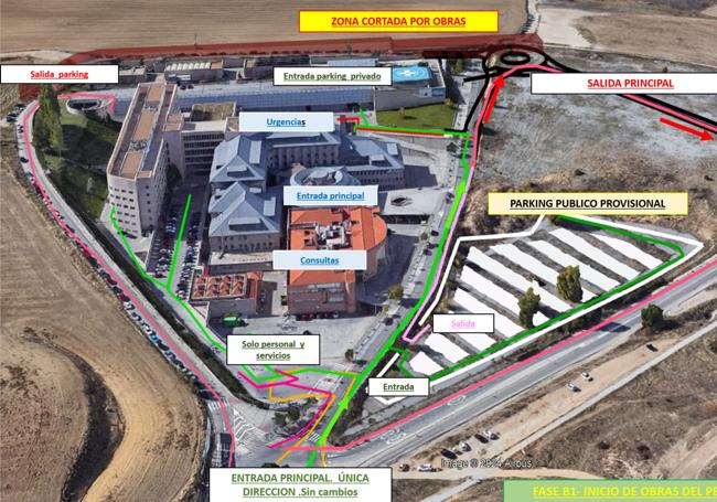 Plano de cómo quedan accesos, salidas y aparcamientos a partir del lunes 11 de noviembre.