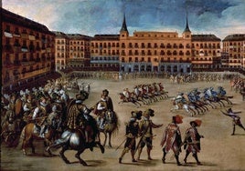 Pintura de Juan de la Corte del juego de cañas en Madrid.