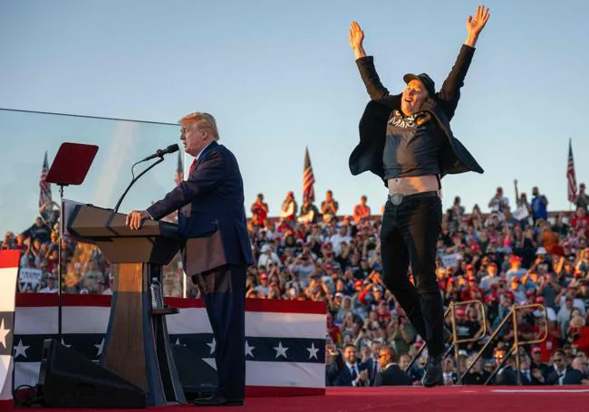 Donald Trump and Elon Musk together at an election rally.