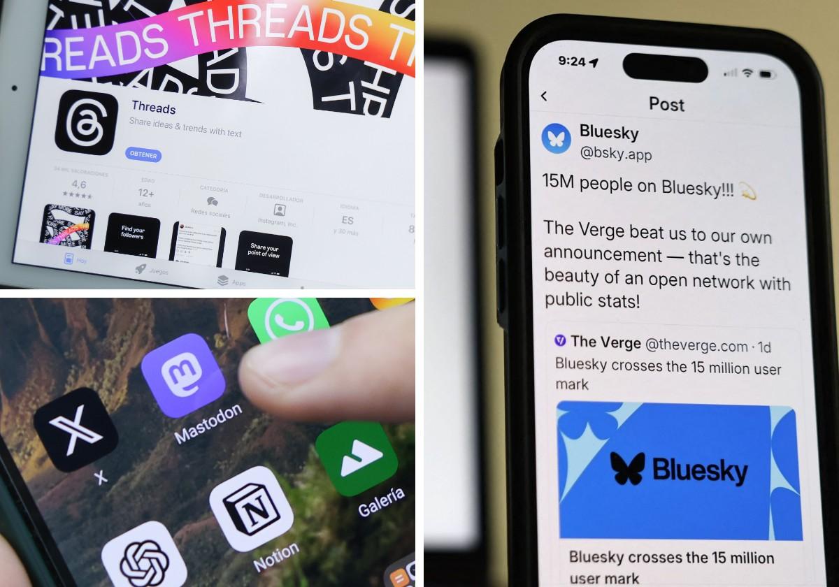 Bluesky, Threads y Mastodon, algunas de las principales alternativas a Twitter.