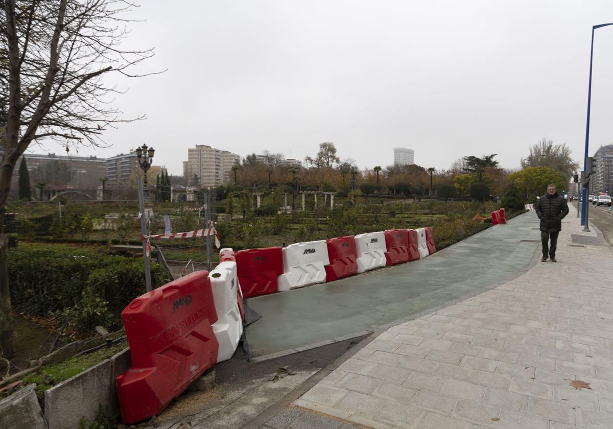 Un peatón circula por la nueva acera junto al carril bici en el tramo de La Rosaleda.