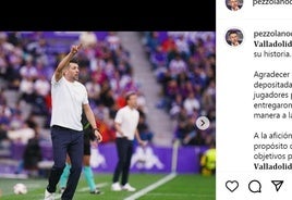 Publicación de Pezzolano en Instagram para despedirse del Real Valladolid