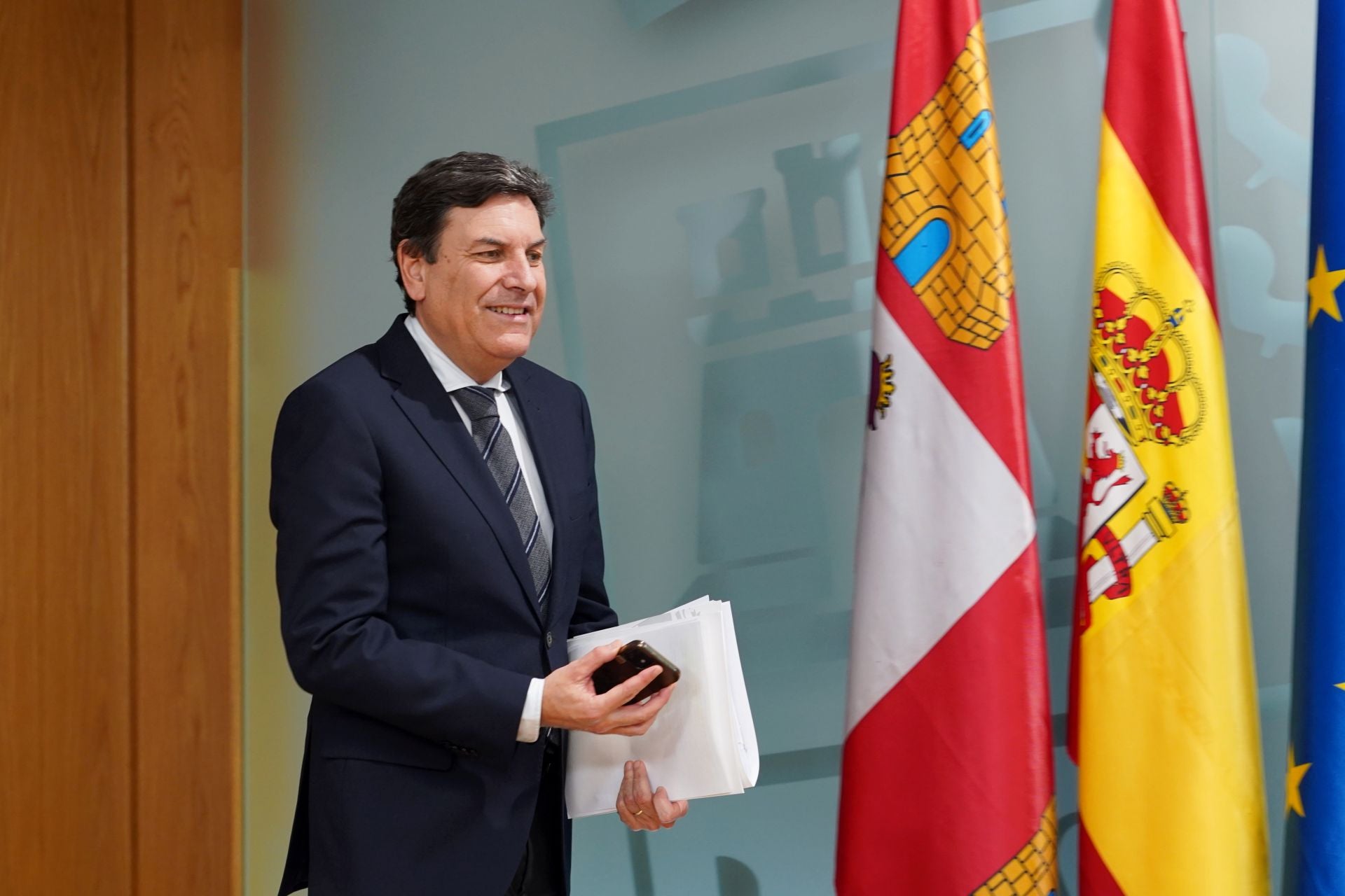 El portavoz de la Junta, Carlos Fernández Carriedo, este jueves en la rueda de prensa posterior al Consejo de Gobierno.