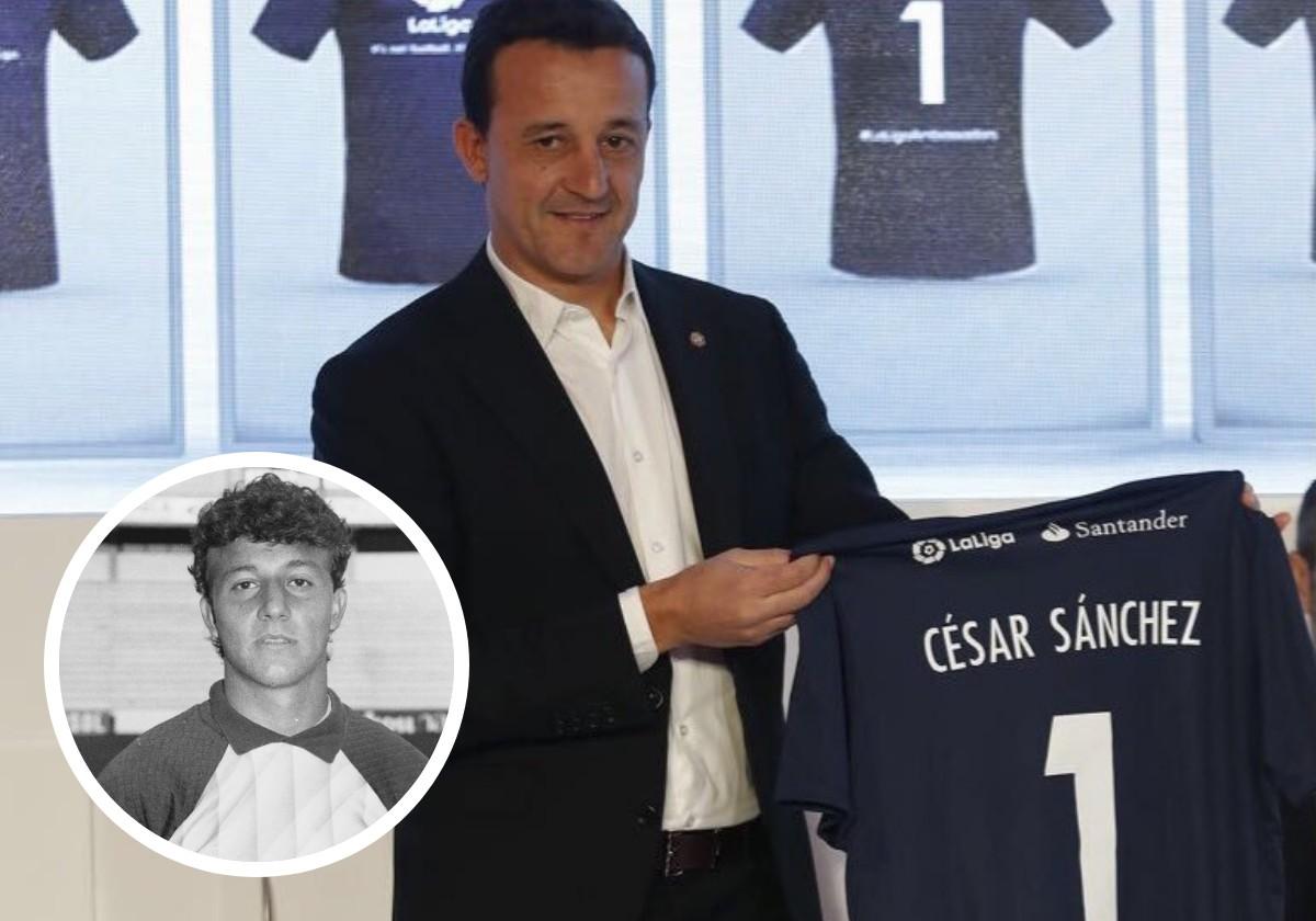 César Sánchez, en una imagen como embajador de LaLiga; en detalle, cuando llegó a Valladoid desde Coria.