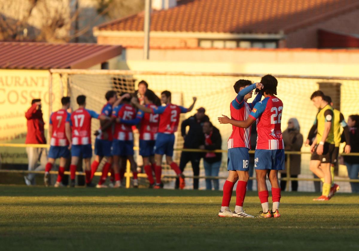 Los jugadores del Tordesillas celebran en la banda uno de los goles.