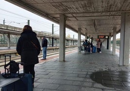 Pasajeros esperan la llegada del tren para viajar a Madrid.