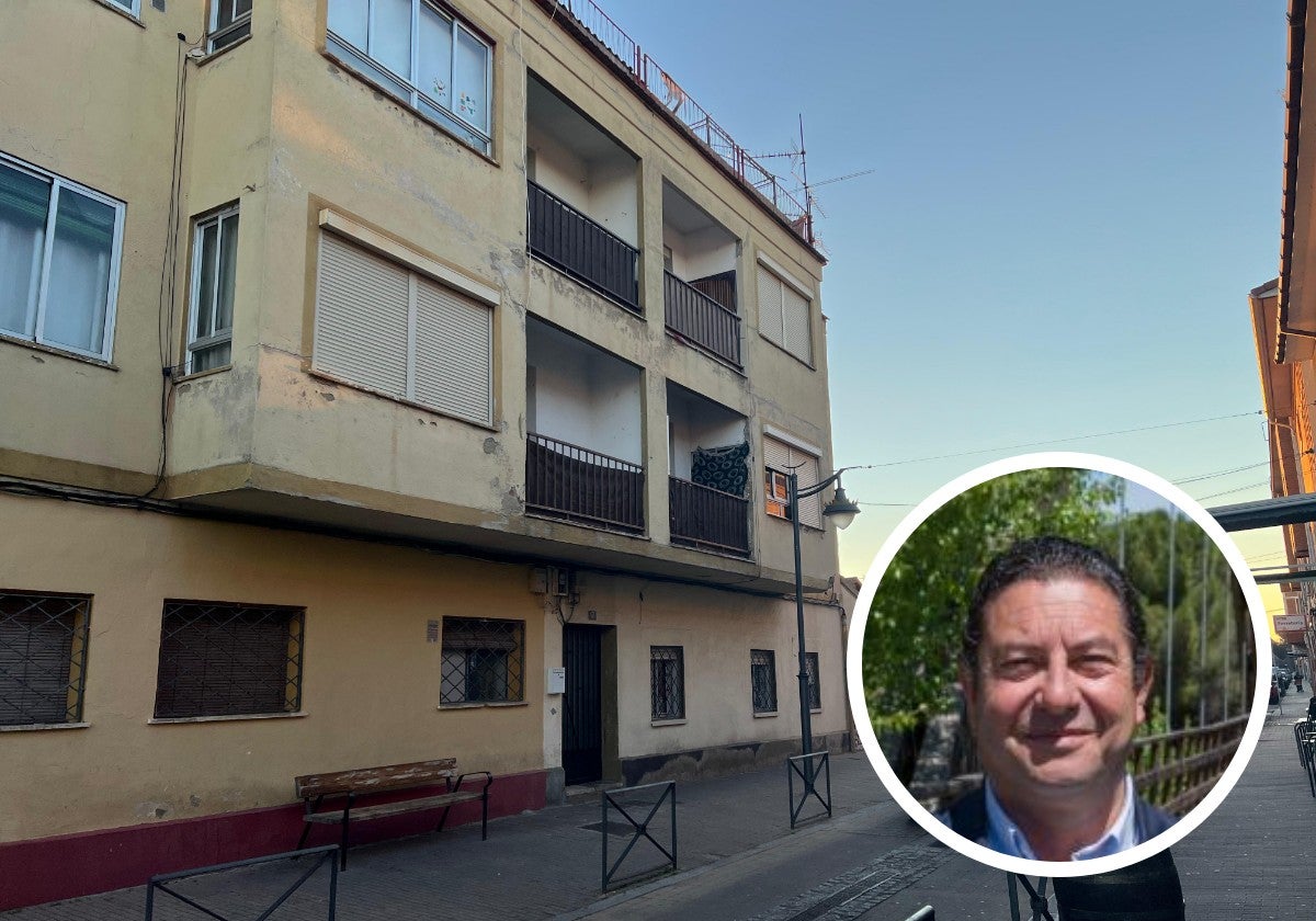 Edificio de la calle Cardiel donde han ocurrido los hechos. En la foto pequeña, el alcalde de Viana.