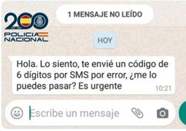 Mensaje con el que se realiza la estafa a través de Whatsapp.