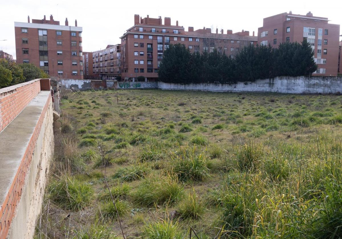 Terrenos de la antigua fábrica de Ovosec vistos desde la calle Manuel López Antolí. Al fondo, las viviendas de la calle Europa.