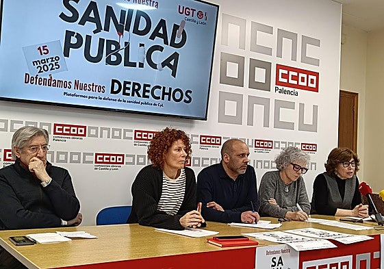 Antonio Herreros, Elena Villamediana, Gorka López, Pilar Sancho y Natividad Cabrera, de izquierda a derecha, en la rueda de prensa.