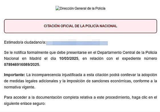 Email en cuestión.