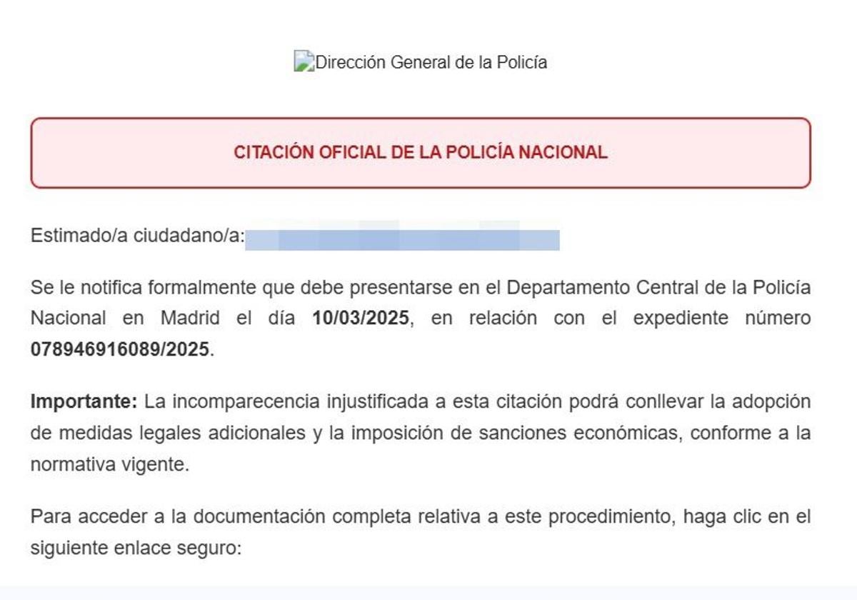 Email en cuestión.
