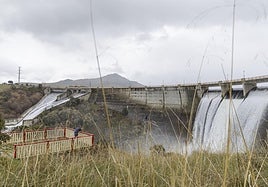 El Pontón Alto de Segovia expulsa agua al caudal del Eresma durante la jornada del viernes.