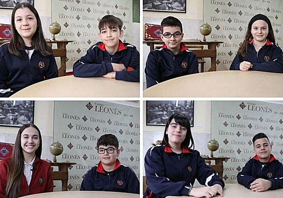 De izquierda a derecha y de arriba a abajo: Carolina, Saúl, Daniel, Noa, Carlota, Lucas, Ángela y Cristian, alumnos del Colegio Leonés.