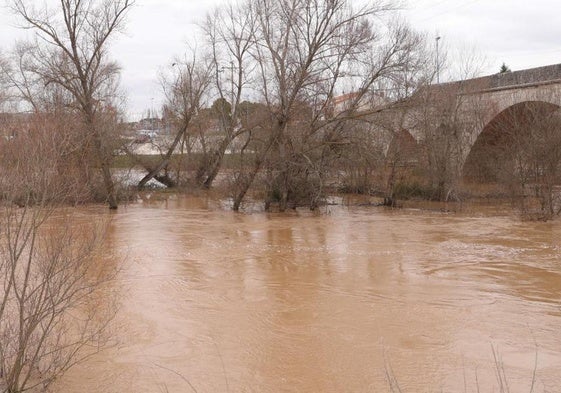 Riberas anegadas al borde del paso sobre el río del barrio de Puente Duero.