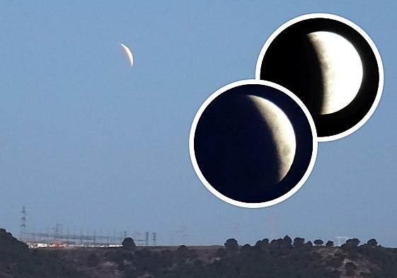 Las distintas fases de la luna, vistas desde Parquesol (sobre Zaratán) durante el eclipse total.
