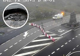 Alto del León cortado y socavón en la travesía de San Rafael.