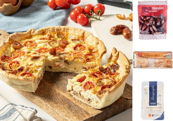Quiche de tomate, queso y dátiles.
