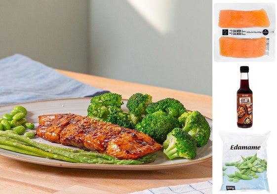 Salmón glaseado con salsa de soja.