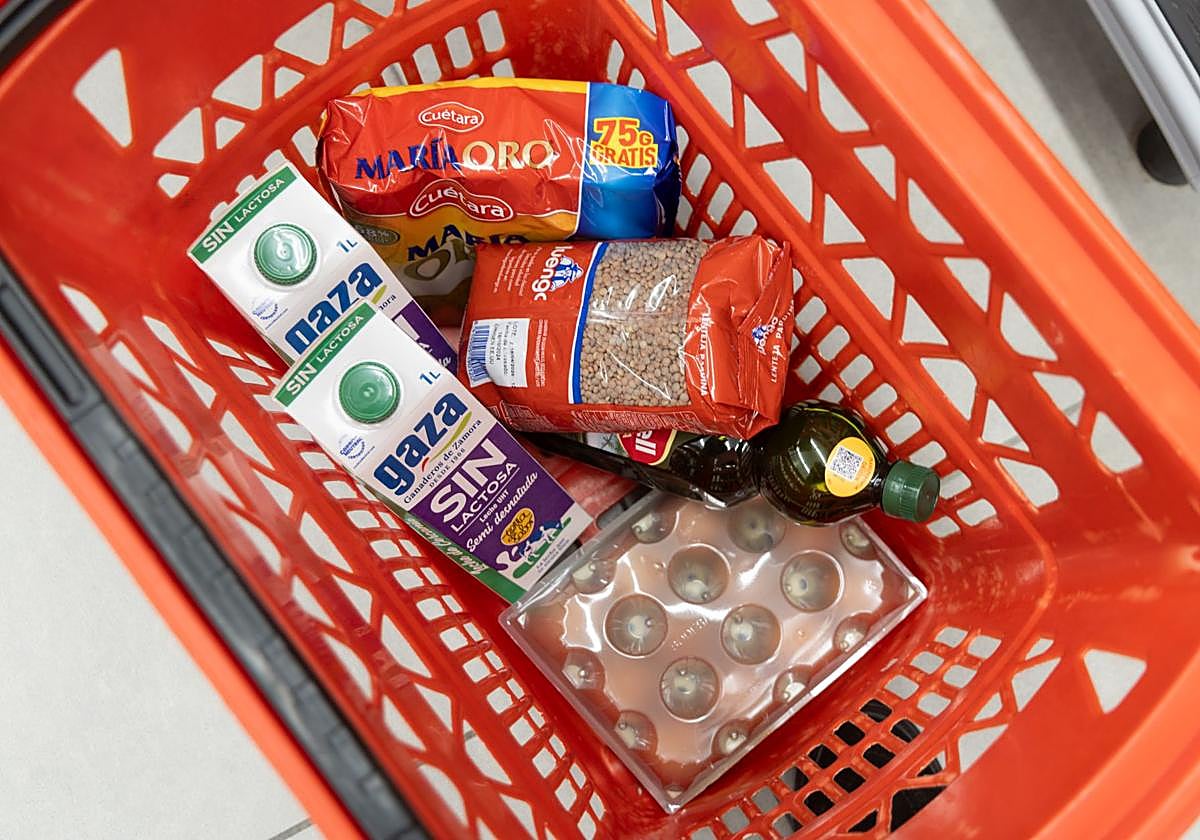 Imagen de archivo de una cesta de la compra en un supermercado de Valladolid.