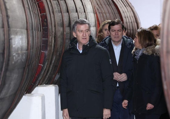Alberto Núñez Feijóo y Alfonso Fernández Mañueco, en una bodega de Serrada el pasado mes de marzo, en un acto del partido.
