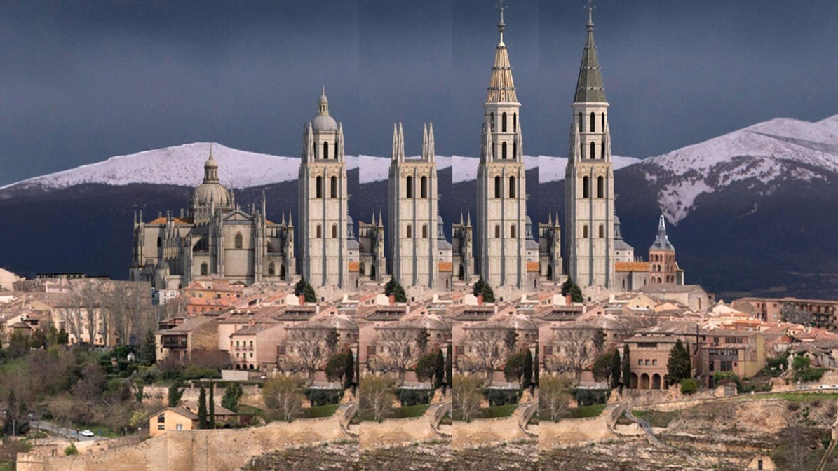 Recreación de cómo era la torre antes de 1614 (a la derecha) y como es ahora (izquierda).