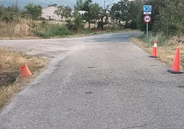 Estado defectuoso de la carretera de acceso a Sigueruelo.
