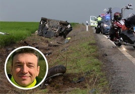 En grande, accidente mortal en Turégano. En pequeño, Teófilo Higuero, el teniente de la Guardia Civil fallecido.