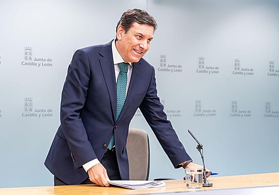 El portavoz de la Junta, Carlos Fernández Carriedo, este jueves en la rueda de prensa posterior al Consejo de Gobierno.