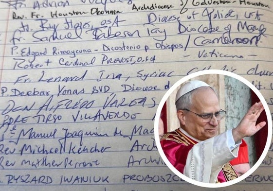 El nombre del cardenal Robert Prevost, en el libro de firmas de la Basílica de Santa Teresa de Ávila.