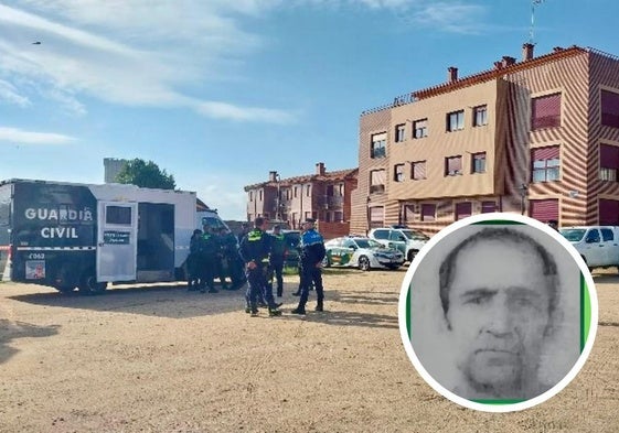 El operativo de la Guardia Civil y Policía y, en detalle, una imagen del desaparecido.