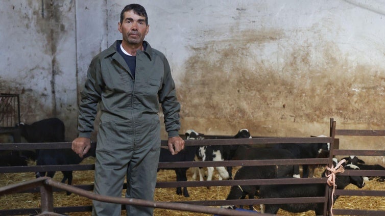 Fernando Díez posando con sus ovejas en la majada de Matilla de los Caños
