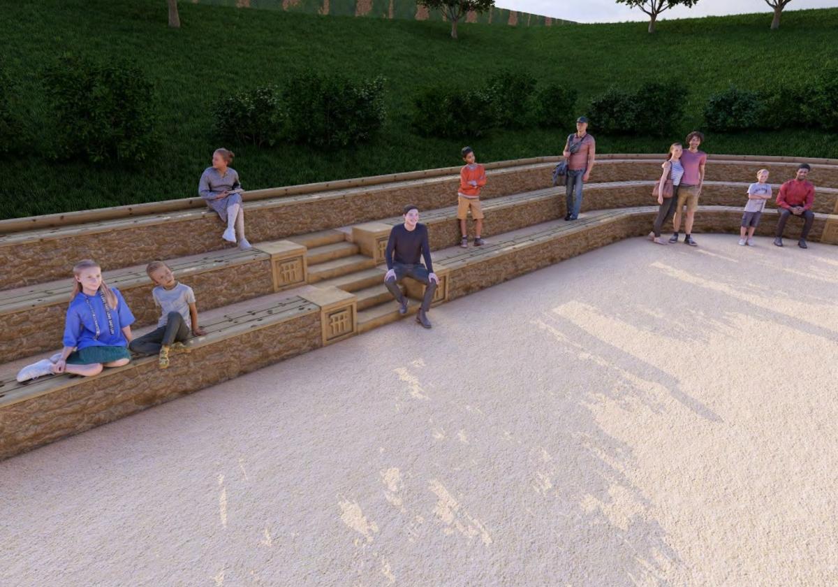 Recreación visual del graderío que se instalará en el jardín de los poetas.